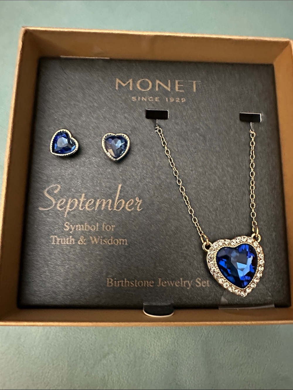 Monet September Heart Earrings & Necklace Set, New